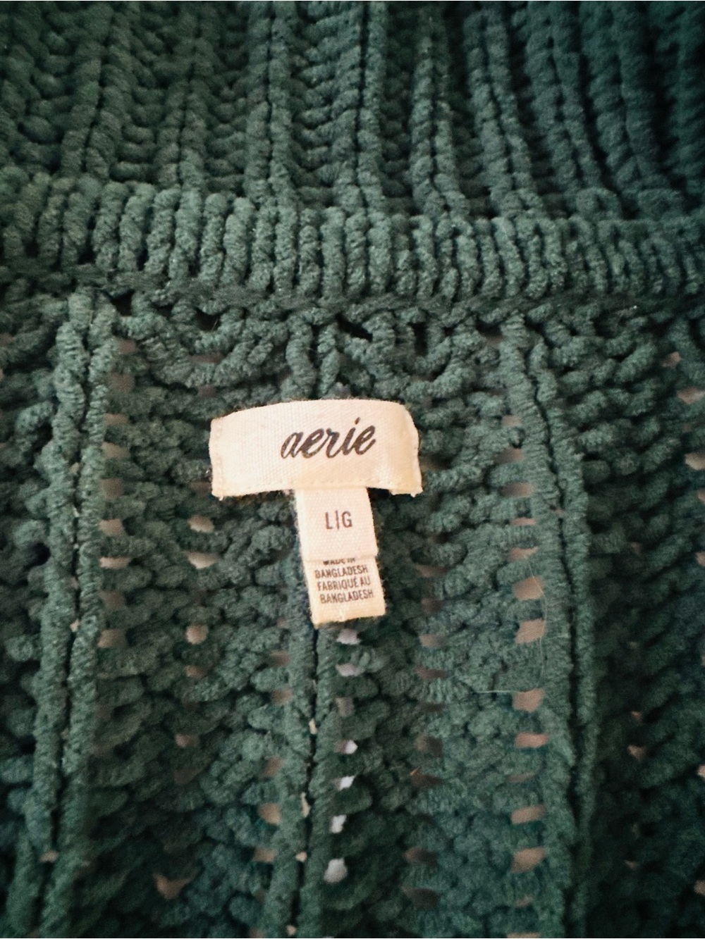 Aerie Cable Car Knit Quarter Zip Deep Forest Green Chenille Sweater L - Picture 9 of 13